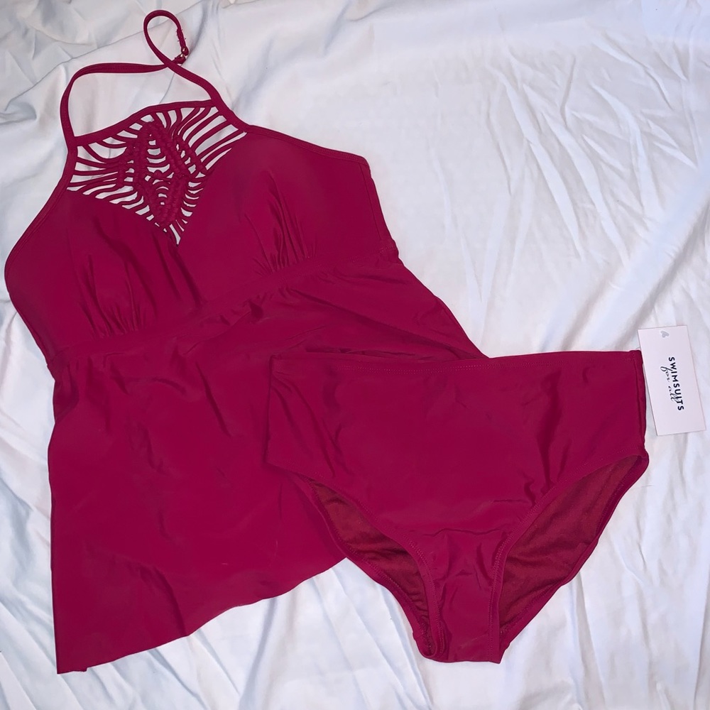 NWT Swimsuits For All Cranberry Red Swimsuit SZ 8
